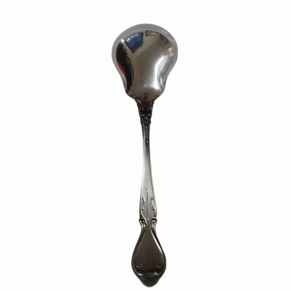 Vintage 70s Lyons Queen Fancy Sugar Spoon Stainless Steel 6" Satin Black Accent - Picture 4 of 12